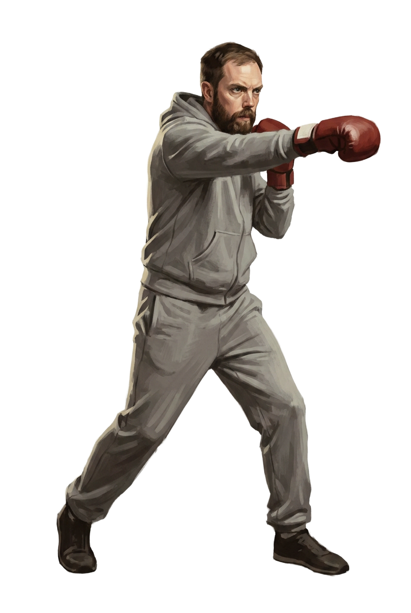 Kevin throwing a left jab in boxing gloves